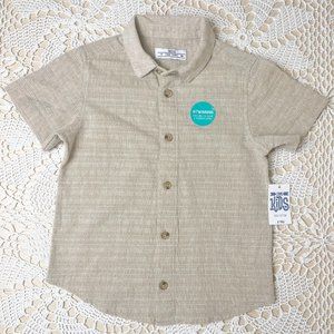 NWT Matalan Boys 5 Years Beige Cotton Euro Minimalist Button Down Shirt